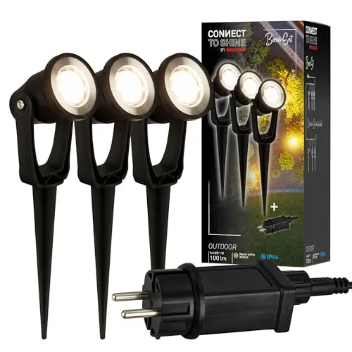 BRILONER Connect to Shine 12V Gartensystem 3er Set LED Strahler - Lampen: Stimmungsvolle Gartenbeleuchtung mit 300 Lumen warmweißem Licht, IP65 wetterfest, ideal für vielseitige Installationen im Außenbereich.