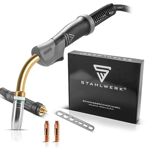 STAHLWERK AK25 | MB25 Schweißbrenner mit 3 m Schlauchpaket - MIG-Schweißgeräte, ergonomisch geformt für ermüdungsfreies Schweißen und optimaler Schutz vor Überhitzung dank integrierter Gaskühlung.