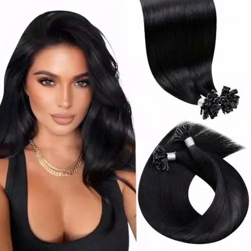 Laavoo Bonding Extensions Echthaar 50cm Schwarz Keratin Extensions Bondings Echthaar Glatt Extensions Echthaar Bondings Remy Haar 50g 50s 1g/s #1