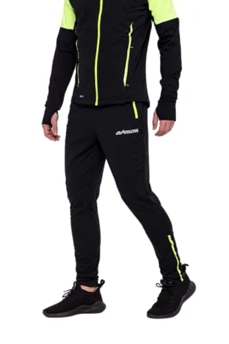 Airtracks Herren Thermo Laufhose Lang Pro Team - Winter Funktions Running Pants - Atmungsaktiv - schwarz-neon - XXXL - Hochfunktionelle Herren Laufhose mit winddichter Vorderseite und weicher Innenseite für optimalen Komfort bei kaltem Wetter. Kordelzug für perfekten Sitz und praktische Reißverschlusstasche. Ideal für das Training im Freien.
