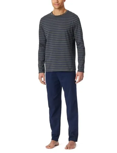 Schiesser Herren Schlafanzug lang - Pyjamaset Anthrazit, Serie Ebony - Schlafanzüge für Herren mit bequemem Rundhalsausschnitt und weicher Single-Jersey-Qualität, ideal für entspannte Nächte. Erhältlich in besonderen Größen.