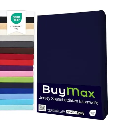 Buymax Spannbettlaken 160x200cm Baumwolle 100% Spannbetttuch Bettlaken Jersey, Matratzenhöhe bis 25 cm, Farbe Marineblau