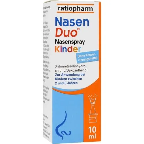Nasenduo Nasenspray Kinder - Arzneimittel für Kinder von 2 bis 6 Jahren, fördert die Nasenschleimhautheilung und lindert Schnupfenbeschwerden dank der einzigartigen Kombination aus Xylometazolin und Dexpanthenol.