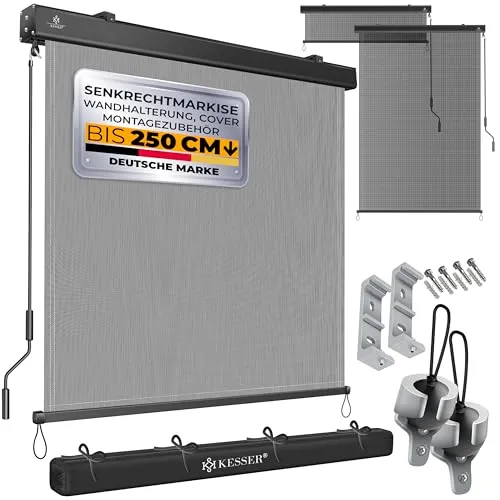 KESSER® Senkrechtmarkise 200x250cm – Handkurbel-Sonnen- und Sichtschutz für Balkon & Terrasse - Genießen Sie Privatsphäre und Schatten mit der KESSER Senkrechtmarkise. Einfache Montage, hochwertiges, wasserabweisendes Material und flexible Höhenverstellung für optimalen Komfort im Freien.