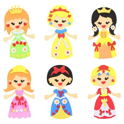 LAMEK 12 Prinzessin Bastelset Kinder Kreativ Kunsthandwerk DIY Bastelhandwerk Kreativsets zum Basteln mit Moosgummi Zubehör Kindergeburtstag Geschenk für Mädchen Frühling Sommer Einschulung