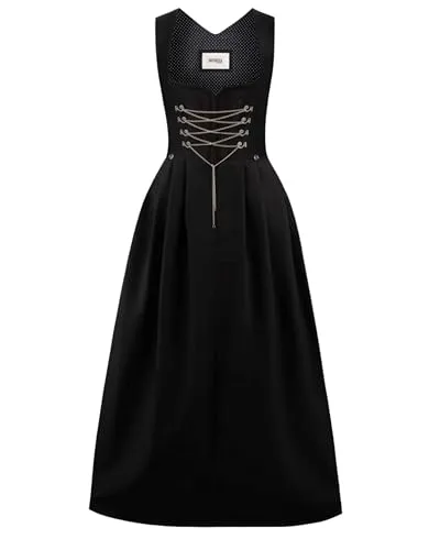 Stockerpoint Damen Amber Maxi Dirndl ohne Schürze, schwarz, 54 - Dirndl für Damen - Elegantes Design mit handgearbeiteten Reliefverzierungen und integrierter Schubtasche für höchsten Tragekomfort.