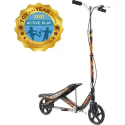 Rockboard RBX Scooter Schwarz/Flammen - Innovativer Scooter für Kinder und Erwachsene mit höhenverstellbarem Lenker. Erleben Sie ein neues Fahrgefühl mit einer Höchstgeschwindigkeit von 14 km/h und sicherem Fahrspaß dank Handbremse und griffigem Lenker.