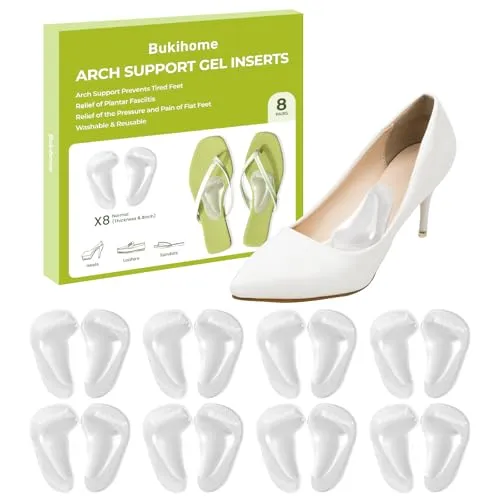 Arch Support Shoe Insoles & Insert - Bukihome Gel Arch Inserts für Plattfüße, Plantar Fasciitis - Adhesive Arch Pad für Fußschmerzen Relief - 0,47 Zoll - 8 Paare (transparente Farbe)