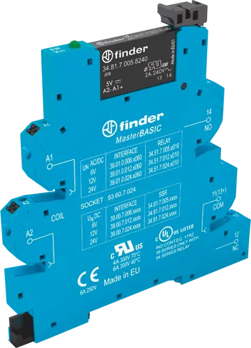 FIN 39.00.7 Koppelrelais 24V - Halbleiter-Relais mit 1 Schließer und einer Spulenspannung von 24V DC, ideal für SPS-Anwendungen, modular und mit Push-In-Klemmen für einfache Installation.