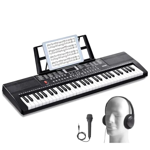 VEVOR Digital 61 Tasten Keyboard E-Piano - Keyboards mit 200 Rhythmen, ideal für den Musikunterricht, inklusive vollständigem Zubehörset und flexibler Stromversorgung über USB oder Batterie.