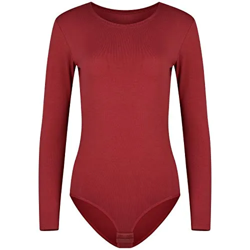 Evoni Damen-Body mit Rundhals - Langarm Bodysuit in Bordeaux - Bodys für Damen, blickdicht und angenehm zu tragen, ideal für Sport & Freizeit, vielseitig kombinierbar und elegant.