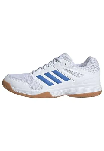 adidas Performance SPEEDCOURT Hallenschuh für Hallensport - Größe 42 EU - Sportlicher Hallenschuh in Cloud White/Ray Blue, ideal für alle Hallensportarten. Fällt klein aus, bitte eine Größe größer bestellen. Schnürung und leicht profiliertes Gummimaterial sorgen für besten Halt.