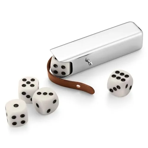 Georg Jensen Sky Würfelset mit Etui - Gesellschaftsspiele: Elegantes Würfelset aus hochglanzpoliertem Edelstahl mit Lederverschluss - ideal für stilvolle Spielabende.