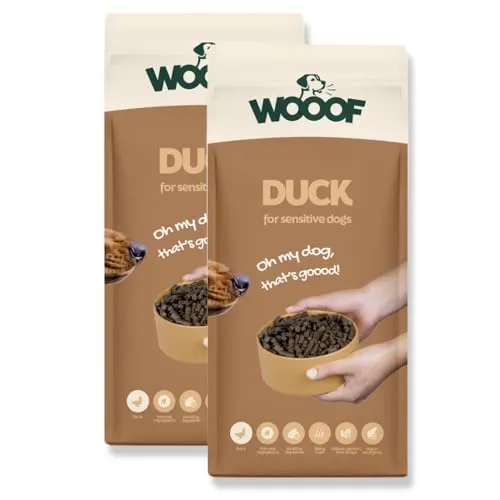 WOOOF Ente Trockenfutter für Hunde 36 kg - Hypoallergenes Hundefutter mit Monoprotein aus Ente, ideal für sensible Hunde mit Allergien. Unterstützt gesunde Haut und glänzendes Fell durch Omega-3-Fettsäuren.