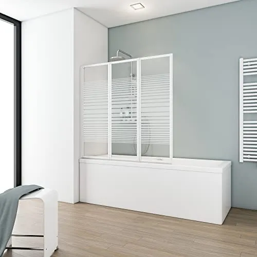 Schulte Duschwand Smart - 3-teilig faltbar, 127 x 121 cm, Alpin-weiß - Duschabtrennung für Wanne aus 3 mm Sicherheitsglas, einfache Klebe-Montage ohne Bohren, ideal für Mieter und hochwertige Qualität Made in Germany.