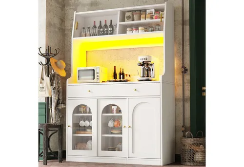 Odikalo Küchenbuffet Küchenschrank Anrichte Hochschrank Buffetschrank Vitrine Weiß/Schwarz