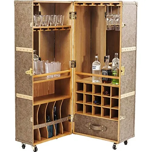 Kare Design Schrankkoffer Bar West Coast, rollbare Hausbar - Stylische Kofferbar in Vintage-Leder-Optik mit integriertem Stauraum für Gläser und Flaschen. Dank der praktischen Rollen ist sie flexibel einsetzbar und ergänzt jedes Zuhause mit einem Hauch kosmopolitischen Flairs.