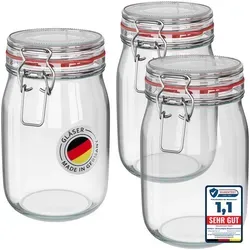 Wellgro Vorratsglas Einmachgläser mit Bügelverschluss, 3-teilig, 1140 ml - Praktisches Set von 3 Vorratsgläsern mit Bügelverschluss für sicheres Lagern und Frischhalten Ihrer Lebensmittel. Ideal für die Aufbewahrung von Trockenfrüchten, Gewürzen und mehr.