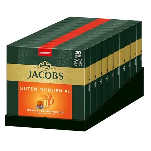 Jacobs Kaffeekapseln Guten Morgen XL Intense, Intensität 8/12, 10 x 20 Getränke, Nespresso* kompatible Kaffee Kapseln, 200 Kapseln