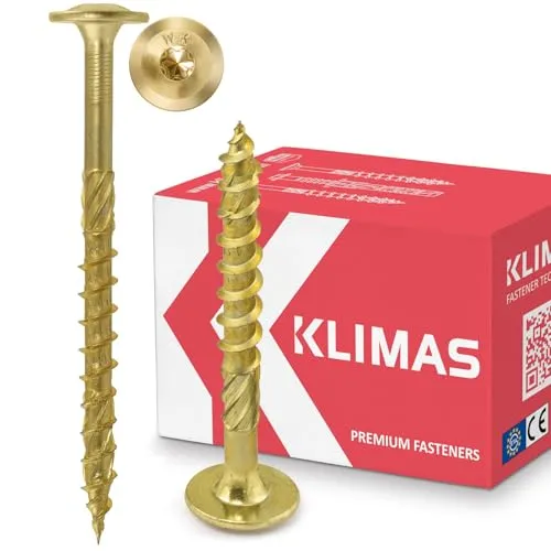 KLIMAS Holzschrauben Torx - 100 Stück Tellerkopfschrauben TX 6x300 mm - Holzschrauben Set mit innovativer Frässpitze und Wachs-Beschichtung für einfaches Einschrauben, reduziert den Widerstand und verlängert die Lebensdauer Ihrer Werkzeuge.