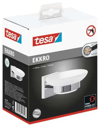 tesa EKKRO Seifenschale mit Wandhalterung ohne Klenben Glas, verchromt Edelstahl