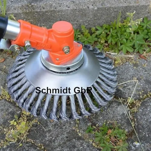 LADAMI Profi Unkrautbürste 25,4 mm - Robuste Wildkrautbürste für Benzin-Freischneider, ideal zum effizienten Entfernen von Unkraut und Moos in Gärten und auf Gehwegen. Hohe Standfestigkeit durch hochwertigen Stahldraht.