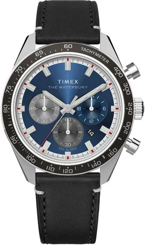Timex Chronograph WATERBURY TRADITIONAL TW2Y18600AJ - Chronographen mit stilvollem Lederarmband, wasserdicht bis 10 bar und praktischer Stoppfunktion für präzise Zeitmessung.