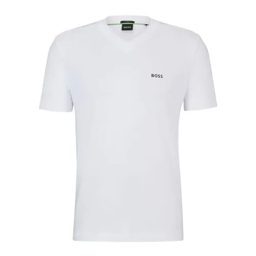 T-Shirt "Tee V" von BOSS GREEN, V-Ausschnitt, Gr. L, white100 - Herren T-Shirt mit normalem Schnitt, aus weichem Single Jersey für hohen Tragekomfort, ideal für lässige Freizeitlooks.