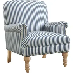 Akzentstuhl in Leinen Blau Gestreift - Bequemer Sessel für jeden Raum - Traditioneller gepolsterter Sessel mit Country-Chic-Flair. Ideal für Wohnzimmer, Schlafzimmer oder Home Office. Bietet hohen Sitzkomfort, perfekt als Schreibtischstuhl für längere Arbeitszeiten.