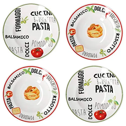 MamboCat Pastateller 4er Set - 2x Grün & 2x Rot, 26,5cm - Pastateller aus Steingut, ideal für Pasta-Liebhaber, bringt Farbe auf jeden Tisch.