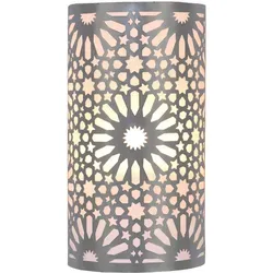 Marrakesch Orient & Mediterran Interior Wandleuchte Yazid Silber 29cm - Marokkanische Wandlampe im Vintage Boho Stil, handgefertigt mit filigranen Perforationen für ein faszinierendes Lichtspiel – ideal für eine gemütliche Atmosphäre.