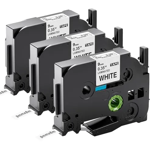 Upwinning kompatibel mit Brother P-touch Bänder 9mm Weiß Tze 221 TZe-221 9mm x 8m, als Ersatz für Brother P touch Schriftband TZ Tape 9mm 0.35 TZe221 für Ptouch H105 H100LB H107B 900 1000 1280, 3 Pack