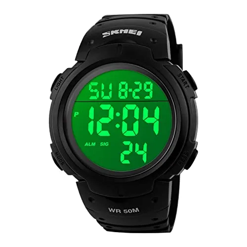 VenSten Herren Digital Uhren,50 m Wasserdicht Freizeit Outdoor Armbanduhr mit Wecker Stoppuhr, Läuft mit LED - Digitaluhren für Männer.