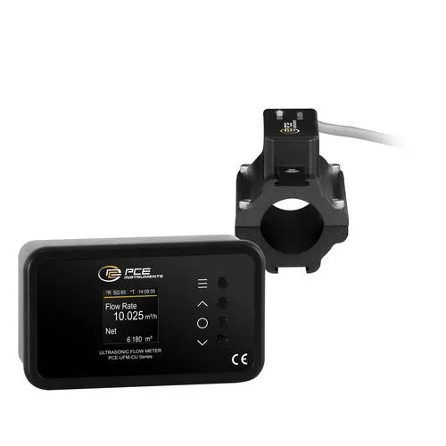 PCE Instruments Durchflussmesser PCE-UFM 25CU - Vibrationsmessgerät für präzise Durchflussmessung von 0,03 bis 5 m/s, ideal für Kupferrohre. Mit PoE für Cloud-Datenzugriff und 360° drehbarem LCD-Farbdisplay.