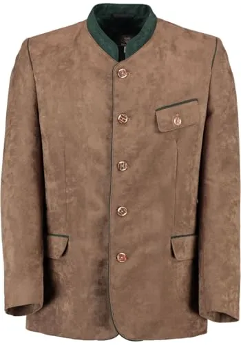 OS Trachten Herren Trachtenjanker mit Stehkragen Wumgake, Größe: 52, Farbe: mittelbraun - Eleganter Trachtenjanker im Regular Fit mit Stehkragen und 3 Pattentaschen, ideal für festliche Anlässe und den Alltag.