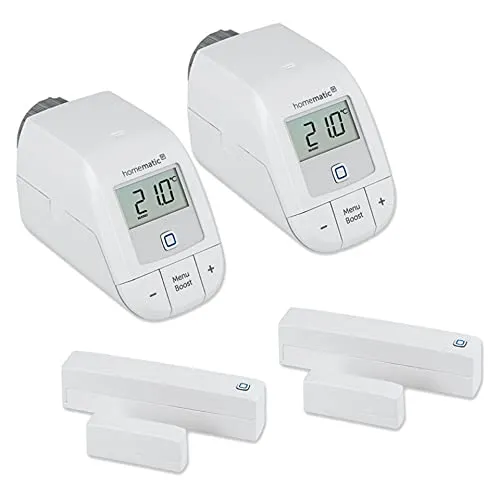 Homematic IP 2er-Set Smart Home Heizen - Thermostate für intelligente Heizungssteuerung, inklusive Heizkörperthermostat und Fensterkontakt für effiziente Energienutzung und optimalen Wohnkomfort.