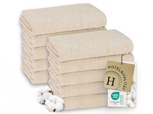 ZOLLNER 10er Set Handtücher 50x100 cm - Weiche Baumwolltücher in Karamell mit Aufhänger - Hochwertige Baumwollhandtücher in Hotelqualität, besonders saugfähig und pflegeleicht. Waschbar bis 95°C, ideal für den täglichen Einsatz im Bad oder Gastronomie.