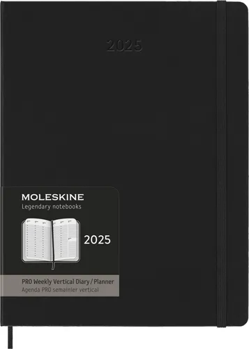 Moleskine Weekly Planner 2025 Pro, Extra Groß, Schwarz - Blöcke & Hefte – 12 Monate Wochenplaner mit Hardcover, ideal für Projektplanung und Notizen. Mit elastischem Verschluss, Lesezeichen und heraustrennbaren To-Do-Listen für effizientes Zeitmanagement.