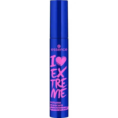 essence I LOVE EXTREME volume mascara waterproof, Schwarz, langanhaltend, volumengebend, schwunggebend, intensiv, vegan, wasserfest, ohne Mikroplastikpartikel, Nanopartikel frei, 1er Pack (12ml)