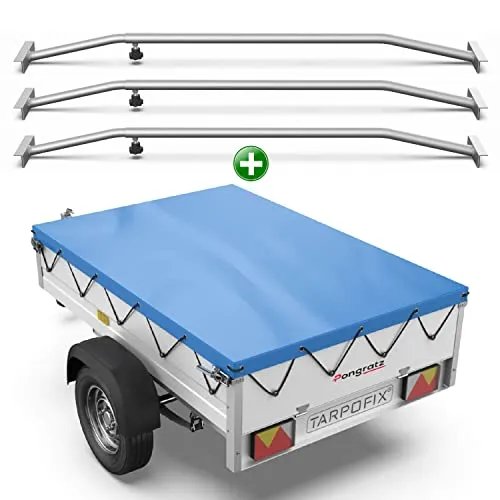 Tarpofix® Anhängerplane 256x145 cm + 3X Planenbügel | PVC PLANENMATERIAL Flachplane | Verstärkte Pongratz LPA 250/13 Anhänger Plane für PKW Hänger | Anhänger Zubehör Abdeckplane + Flachplanenbügel