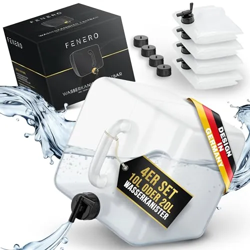 FENERO Wasserkanister Faltbar [Das Original] 1x20l Wasserkanister Camping - Robuster Faltkanister - Trinkwasserkanister - Wasserkanister mit Hahn inkl. Transportaufsatz!