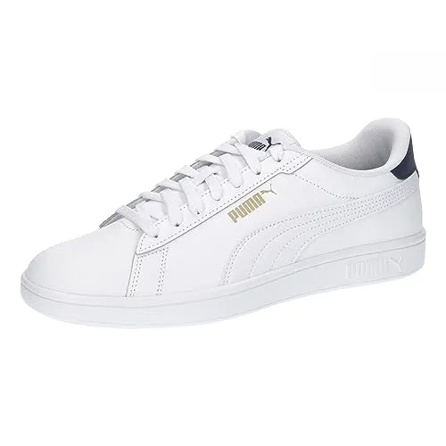 Puma Smash 3.0 L Unisex Sneaker - Puma White/Puma Navy/Puma Gold, 44 EU - Herren-Sneaker mit Schnürung für optimale Passgenauigkeit und einem gepolsterten Schuhkragen für maximalen Tragekomfort.