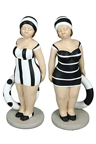 GILDE Poly Figur Becky - Stehende Badenixe in Schwarz/Weiß oder Rot/Weiß - Sammlerfiguren: Hübsche GILDE Badenixe in verschiedenen Designs, perfekt als Geschenk oder Mitbringsel. Maße: H.20cm, B.8cm, L.9cm - ein echter Blickfang!