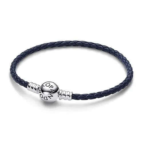 Pandora Momente Armband 592790C01-S2 blau Leder - Damenmode, stilvolles Kordelarmband mit praktischem Klappverschluss, ideal für einen eleganten Look.