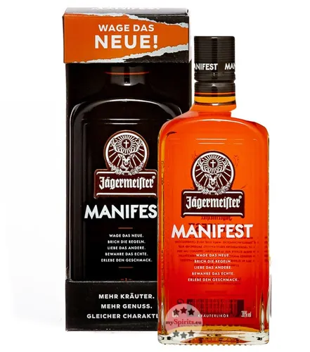 Jägermeister Manifest 38% Vol. 0,5l - Premium Kräuterlikör - Likör & Kräuterschnaps, vollmundiger Geschmack mit erlesenen Kräutern und Gewürzen für ein unvergleichliches Genusserlebnis.