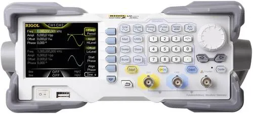 Rigol DG1022Z Funktionsgenerator - Spannungsprüfer mit 2 unabhängigen Kanälen, 1 μHz - 25 MHz, über 160 integrierten Arbiträr-Signalen und höchster Signalqualität von 1 ppm bei 14 Bit Auflösung.