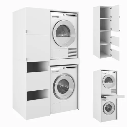 PLATAN ROOM Hochschrank Badschrank für Waschmaschine & Trockner - Robuster Hochschrank mit massiver 18 mm Konstruktion für maximale Stabilität. Mit nur 45 cm Breite passt er ideal in schmale Nischen und bietet viel Stauraum für Handtücher und Reiniger. Der innovative Wäscheeinwurf sorgt für Ordnung im Bad.