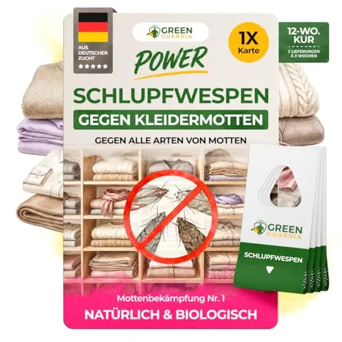GREEN GUARDIA Insektenvernichtungsmittel Schlupfwespen gegen Kleidermotten - Schädlingsbekämpfung mit biofreundlichen Schlupfwespen zur nachhaltigen Bekämpfung von Kleidermotten und Schutz Ihrer Kleidung.