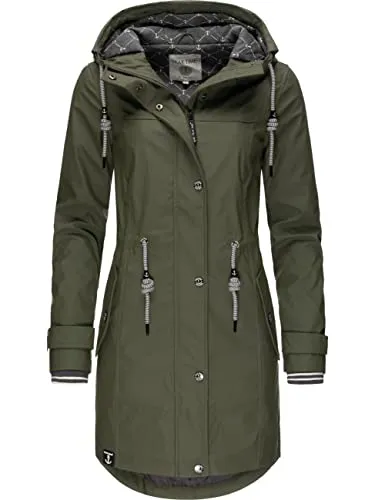 Peak Time Damen Regenjacke L60042 Olive21 Gr. 5XL - Modische, wasserdichte Damen-Regenjacke mit großer Kapuze. Ideal für Outdoor-Aktivitäten, bietet Atmungsaktivität und praktischen Stauraum durch Eingriffstaschen.