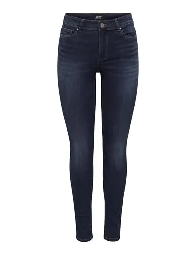 ONLY Damen Onlwauw Mid Sk DNM Bj581 Noos Jeans, Dark Blue Denim - Stylische Skinny-Jeans für Damen mit normaler Leibhöhe, aus hochwertigem Materialmix und ideal für jede Saison. Perfekt kombinierbar mit einem smarten Pullover.